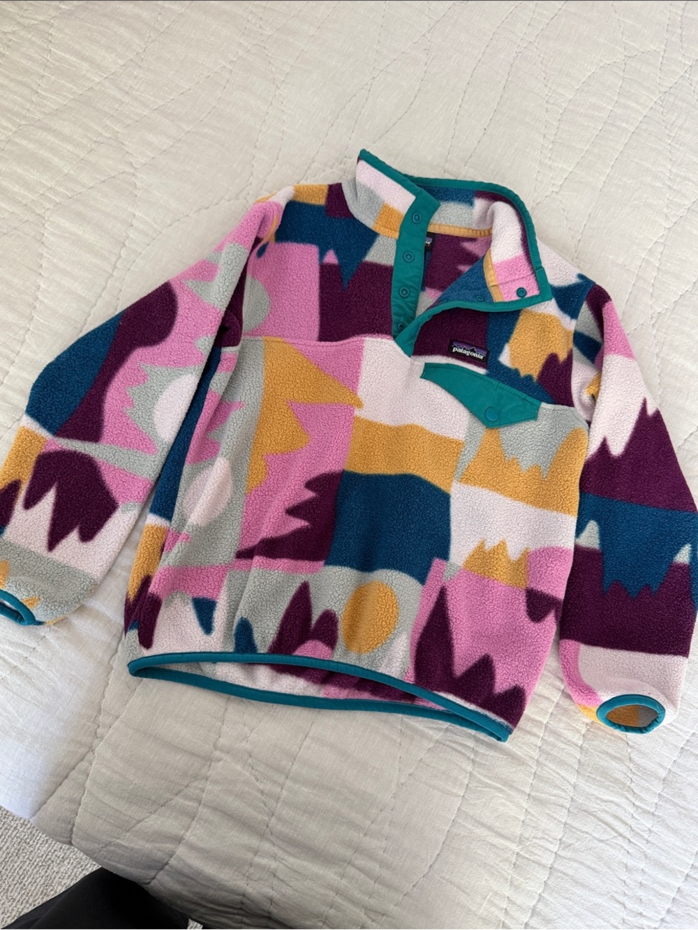 Patagonia Kids Fleece Pullover in Teal, Pink, Mustard & Plum